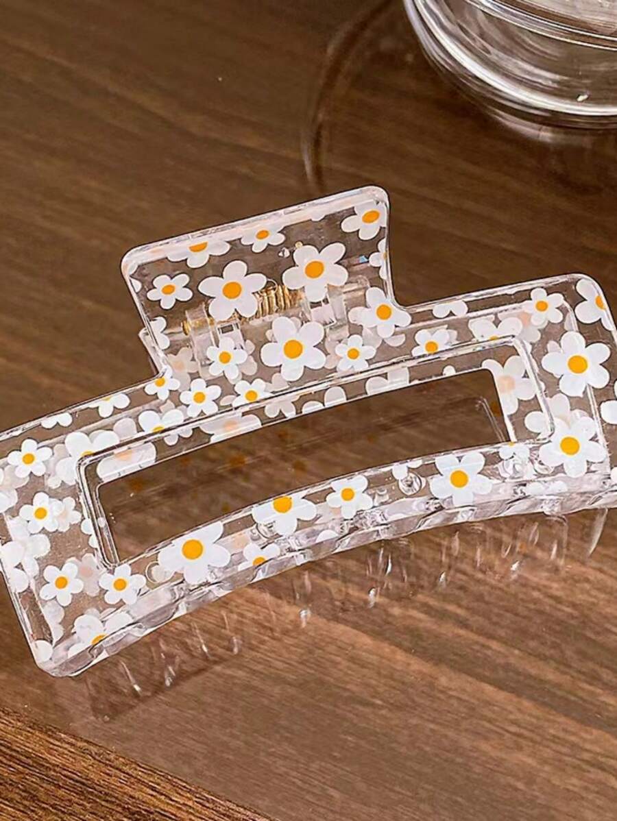 1pc Lemon Patterned Transparent Flower Claw Clip Hair Accessory For Women And Girls Hair Jaw Clip - Multicolor - View 1