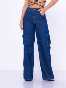 Women Jeans - 深色水洗藍 - 查看 4