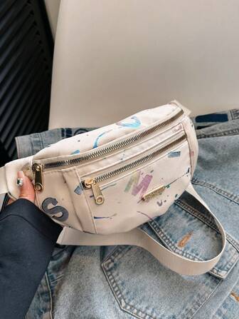 กระเป๋าคาดเอวผู้หญิงรูปทรงสุภาพ กระเป๋าสะพายข้าง กระเป๋าใส่เหรียญลายป้ายทอง กระเป๋าสะพายอก กระเป๋าหลายประโยชน์สำหรับกลางแจ้ง, กระเป๋าคาดเอวสไตล์วินเทจสำหรับวันแรกของโรงเรียน