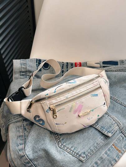 Fashionable Women Waist Bag Shoulder Crossbody Bag Gold-Stamped Coin Purse Chest Bag Multifunctional Outdoor Bag, Preppy Bum Bag For The First Day Of School