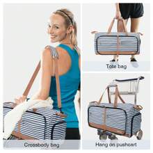 LEKE Travel Duffel Bag Bag For Women 100L Large Duffel Bag Foldable Weekender Bag With Shoes Compartment(C.Stripe) - Black and White - View 1