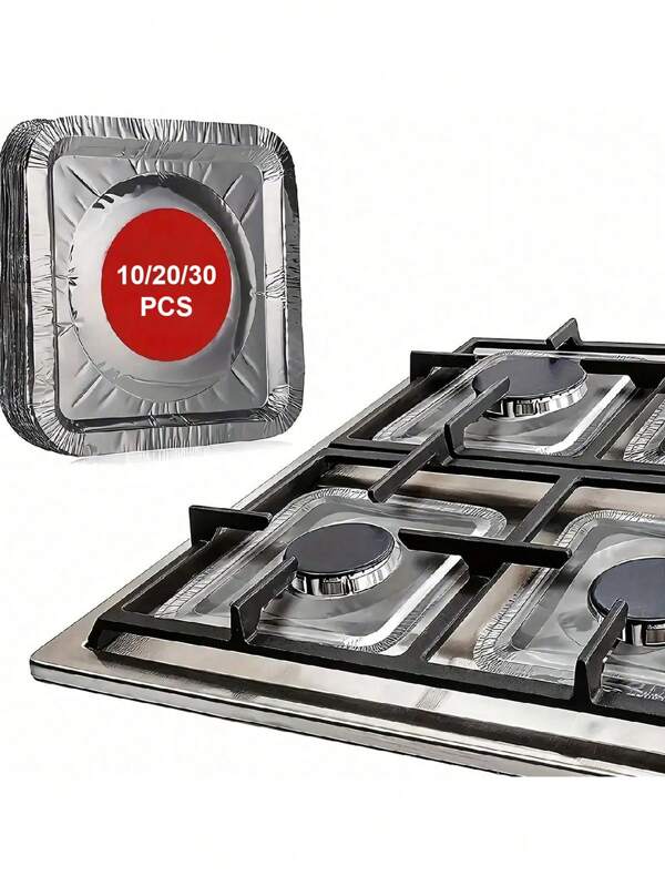 10/20/30pcs Foil Gas Stove Liners, Stove Covers, 9inch Square Heat Resistant Gas Range Protector,  Disposable Aluminium Stove Burner Liners, Thick Stove Top Cover For Gas Burners, Kitchen Tools, Kitchen Supplies, And Household Kitchen Supplies