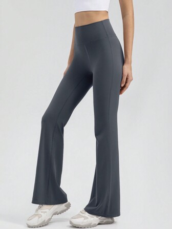 Women High Waist Butt Lifting Fitness Running Quick-Drying Zipper Front Yoga Flared Sport Leggings Tights