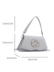 Bolso de noche elegante mini decorado con rhinestones, bolso de cena de unicolor con asa, bolso perfecto para fiestas, bailes de graduación, bodas y banquetes de carnaval - Plateado - Ver 7