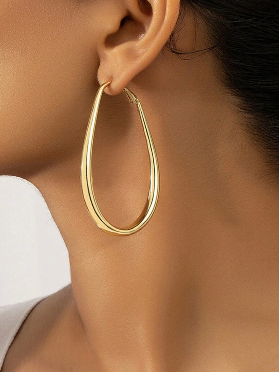 1 Đôi bông tai tròn kim loại cá nhân hóa phong cách Châu Âu và Châu Mỹ - vàng hình bầu dục 2818 - Xem 1