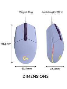 Ratón de juegos con cable G102, 8000 DPI, efecto óptico arcoíris LIGHTSYNC RGB, 6 botones programables, compatible con PC/computadora y portátil - Púrpura malva - Ver 9