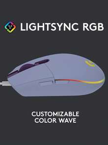 Ratón de juegos con cable G102, 8000 DPI, efecto óptico arcoíris LIGHTSYNC RGB, 6 botones programables, compatible con PC/computadora y portátil - Púrpura malva - Ver 4