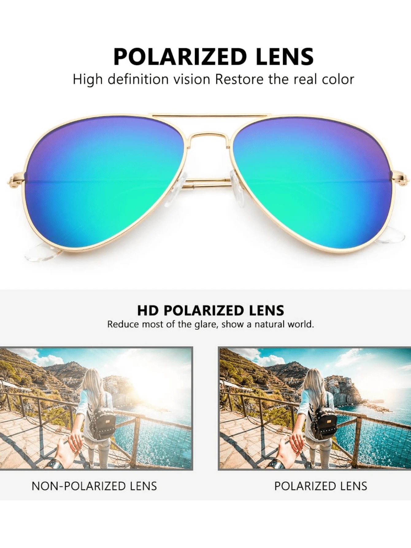 Une paire de de soleil aviateur unisexes avec cadre noir, lentille grise, protection