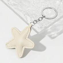 1pc Unisex New Solid Color Five-Pointed Star Keychain With PU & Padding Star Pendant Couple Gift Bag Decoration Hanging Ornament - Beige - View 1