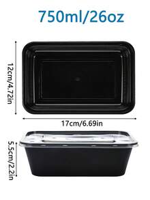 10/50 piezas Contenedores para preparación de comidas, Recipiente reutilizable para preparación de alimentos de 26 onzas con tapa, Caja de almuerzo desechable, Recipiente de almacenamiento de alimentos de plástico - Apilable, apto para congelador y lavavajillas - Negro - Ver 6