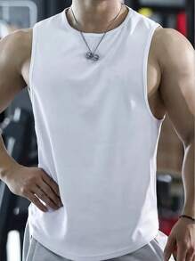 Boyfriend Style Men's Solid Color Sleeveless Shirt, Casual Breathable Comfortable Moisture Wicking Quick-Drying Sports Tank Top, Spring/Summer