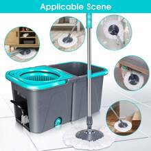 Mop And Bucket With Wringer Set, Spin Mop And Bucket System For Floor Cleaning,Wet Dry Mop With Spin Bucket With Stainless Steel Handle, 3 Microfiber Mop Pads