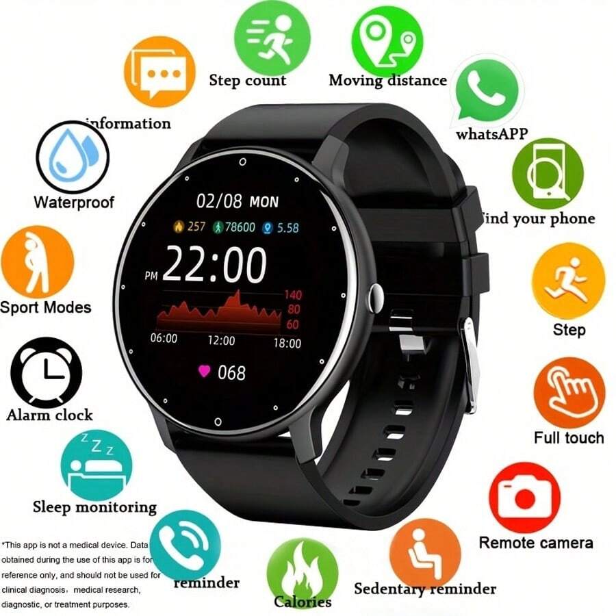 A Unisex Black Silicon Strap 1.28 Inch High Definition Touch Screen Multifunctional Digital Sports Watch With Various Sport Modes, Music Control, Photograph Control, Social Media Notification, Suitable For Gift, Sports, School, Etc. Best Choice For Gifts.,As A Father's Day Gift As A Gift For Students Returning To School
