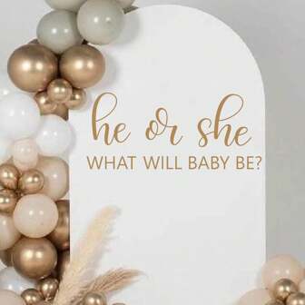 He Or She What Will Baby Be Balloon Arch Decoration - Gender Reveal Girl Or Boy Baby Shower Decal Sign, Baby Gender Reveal Welcome Sign, Welcome Baby Shower Sign Decal (He Or She Decal)