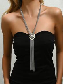 1 Stück elegante Hochzeitssaison funkelnde einfache Kreis Quaste verstellbare lange Halskette, Braut Accessoire Geschenk