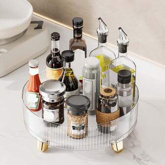 1pc Rotatable Kitchen Spice Rack Plastic Multifunctional Spice Rack Household Goods Organizer Hair Clips Makeup Organizer