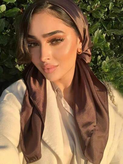 1pc Solid Color Elastic Headband Hat Satin Curved Airplane Cap Fashionable All-Match Headwear Bonnet Hair Bonnet Turban