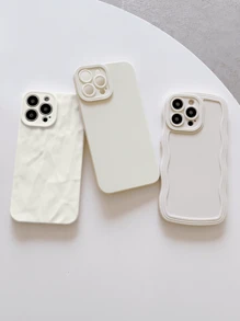 Apple 3pcs/Set Solid Color Wave & Eye Pattern Couple Phone Case, Fully Wrapped Shockproof Cover Compatible With Iphone 15/15 Pro/15 Pro Max/15 Plus/11/12/13/14/Xs/Xr/11 Pro/11 Pro Max/12 Pro/12 Pro Max/13 Pro/13 Pro Max/14 Pro/14 Pro Max/14 Plus/7 Plus/8 Plus/Se2 Waterproof Anti-Fall Scratch Resistant - Multicolor - View 3