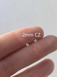 DAILI 2 Pairs 18K Gold Plated Solid Tiny Cubic Zirconia Stud Earrings, 2mm 3mm 4mm Flat Back Stud Earrings Cartilage Earring Helix Piercing Jewelry Earlobe Piercing Jewelry Gift For Women Girls - Yellow Gold - View 7