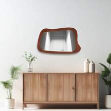 Asymmetrical Mirror,Art Deco Abstract Mirror,Accent Mirrors For Wall Decor,Rustic Wood Wall Mirror For Bathroom,Irregular Design Decorative Wood Framed Mirror ,36"X 24"
