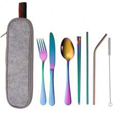 Stainless Steel Cutlery Set Portable Creative Tableware Gift Set With Knife Fork Spoon And Straw - Seven-piece Set - View 6