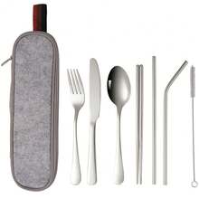 Stainless Steel Cutlery Set Portable Creative Tableware Gift Set With Knife Fork Spoon And Straw - Seven-piece Set - View 3