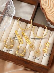 1 paire de boucles d'oreilles créoles en acier inoxydable plaquées or 18 carats avec cubic zirconia cubiques en forme de U pour femmes. Style français à la mode Ins, convient pour la fête, le rendez-vous, le bureau, cadeau de la fête des mères