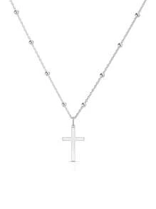 1pc 925 Silver Personalized Fashionable Beaded Chain Cross Pendant Necklace - Silver - View 2