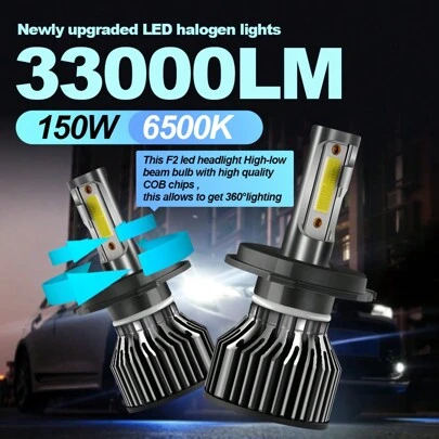 2 个 H11 H7 H4 H1 H3 H13 9005/HB3 9006/HB4 9004 9007 9012 LED 大灯灯泡，6500K 冷白，明亮的 LED 灯泡，全光束汽车大灯灯泡，适用于汽车前灯、雾灯、远光/近光灯，400% 超亮