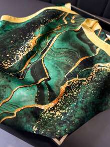 A Green Oil Painting Printed Bandana With Smooth Silk-Like Surface, Featuring Stylish And Elegant For Women, It Is Lightweight And Sun-Proof, Perfect For Daily Wear. Bandana,Hair Band,Head Band Ideal For Dressing Up Your Look