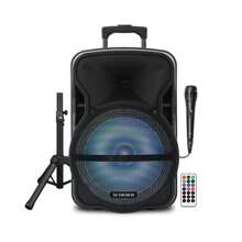 Audiobox ABX-12S 12-Inch Portable PA Speaker With Stand - Wireless Bluetooth, USB, FM Radio, AUX Input, Multi-Color LED Lights, High-Power 3000 Watts, Includes Microphone & Remote - Ideal For Parties, Events, And Outdoor Entertainment - 黑色 - 查看 2