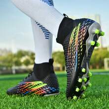 男士专业训练足球鞋，新款成人防滑 AG 钉鞋足球鞋，透气高帮足球鞋，轻便户外草皮经典黑色足球鞋（情侣款） - 黑色 - 查看 11