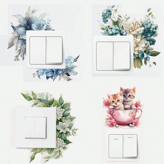 1入組藍綠色植物花卉牆貼，適用於臥室客廳開關裝飾