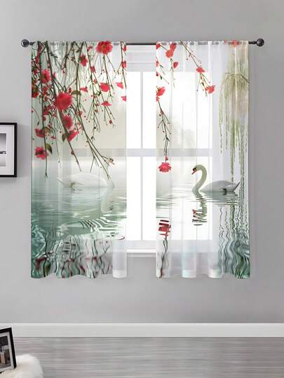 ستائر نافذة من الدانتيل التول المطرز بالخيوط -2قطعة ، خيوط صدفية ونقشة الخطوط  و البان منقوش حديثة للديكور المنزلي