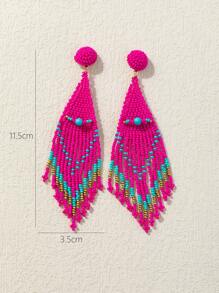 1 Par de Brincos Tassel de Contas de Arroz Trançados à Mão em Estilo Boho