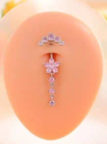 1 件花形肚脐环，带四节吊坠、9 镶嵌和一排 5 颗水钻装饰，不锈钢穿刺首饰，适合女性日常佩戴情人节、妈妈、母亲、母亲节、礼物 - 花四節 - 查看 7