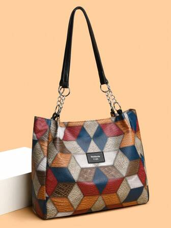 女士手提包 多色格子皮革单肩包 链条装饰手提包 书包、学校书包、返校背包、便携、商务休闲，适合少女、女大学生、新秀和白领工作者，非常适合返校、大学、中学、高中、工作、商务、通勤