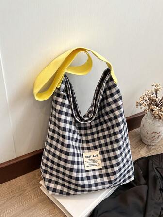 Women's Crossbody Bag With Capacity, Color Block Checkered Canvas Bag,Casual And Simple Shoulder Bag,Shopping Bag,Cute And Out Of The Street, Large Capacity Grocery Bag For Travel, Picnic, Camping, Outdoor & Adventuresback To School,School Tote Bag,Classic Casual, Suitable For Teen Girls Women College Students, Perfect For Back To School,College,Middle School, High School,Shopping, Tote Bags For School,College Essentials