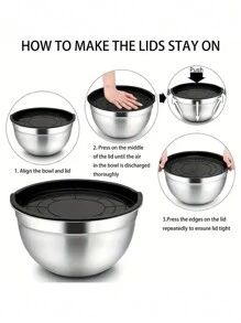 5pcs Stainless Steel Nesting Bowls With Cover & Mixing Beaters, Heavy-Duty And Dishwasher Safe, For Baking, Serving, Sealing. Kitchen Utensils And Accessories.