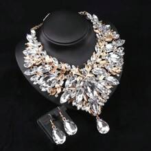 Conjunto de Collar y Pendientes de Moda con Cristal de Gota de Agua para Novia con Pedrería para Mujeres, Ideal para Bodas, Fiestas y Regalo - juego de 2 piezas - Ver 6
