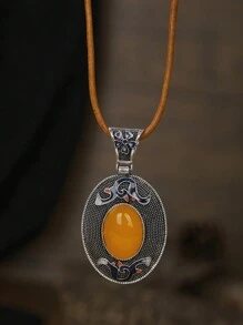 1入組/天然石圓形海灘防水手工製作皮繩復古波西米亞風吊墜項鍊，生日母親節珠寶禮物 - 項鍊 - 查看 11