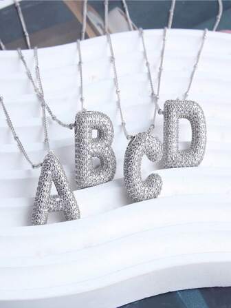 A-Z 锆石水晶字母吊坠项链，男女皆宜的朋克风字母项链，不锈钢时尚嘻哈饰品