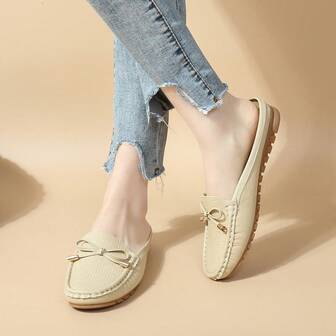 女款牛津底手工平底休閒拖鞋，配蝴蝶結81808