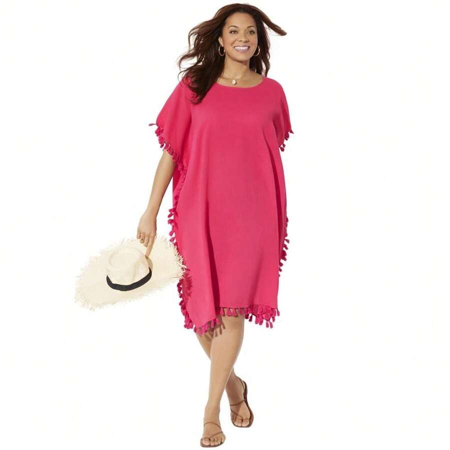 Swimsuits For All Women's Everly Pom Pom Cover Up Tunic - 粉色 - 查看 1