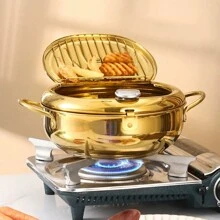 1pc Deep Fry Pot, Thickened Stainless Steel Tempura Fryer With Thermometer, Suitable For Frying Potato Chips, French Fries, Fish And Chicken,Kitchenware - Silver - View 6