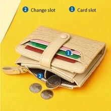 女士鱷魚紋卡片夾，純色短款錢包，大容量多卡槽錢包，超薄女士錢包，拉鍊包，簡潔便攜短款錢包，雙折錢包，是朋友，家人和情人的理想禮物 - 彩色 - 查看 3