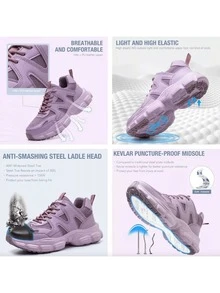 Women's Safety Shoes Steel Toe Non-Slip Puncture Proof Lightweight Work Shoes Size 36-40 Purple