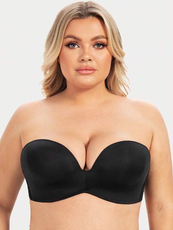 Plus Wireless Plain Push Up Strapless Bra