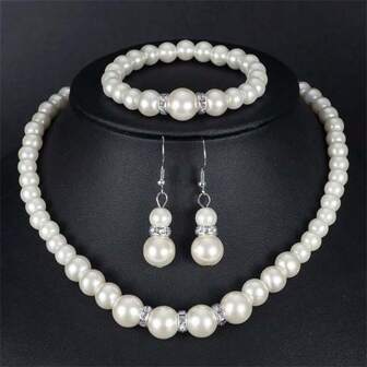 時尚優雅的水晶珍珠項鍊耳環手鏈套裝，適用於女性婚禮飾品派對珠寶
