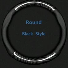 最新款PU皮革磨砂碳纖維通用汽車方向盤套，車內飾品 - Round Black - 查看 12